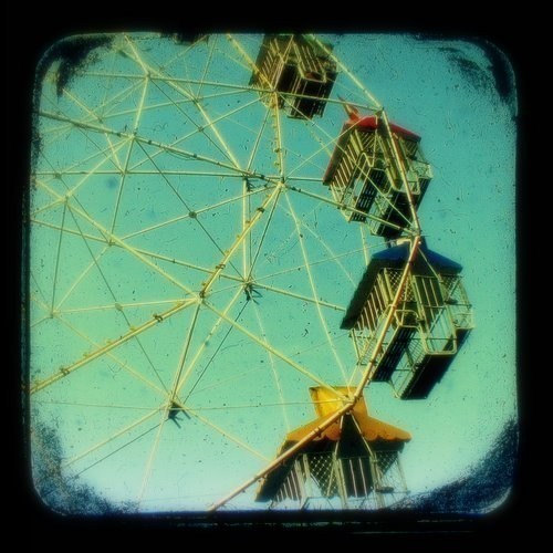 Ferris Wheel Photo Print 5x5 TtV Carnival Photography - Teal Turquoise Vintage Style Photograph